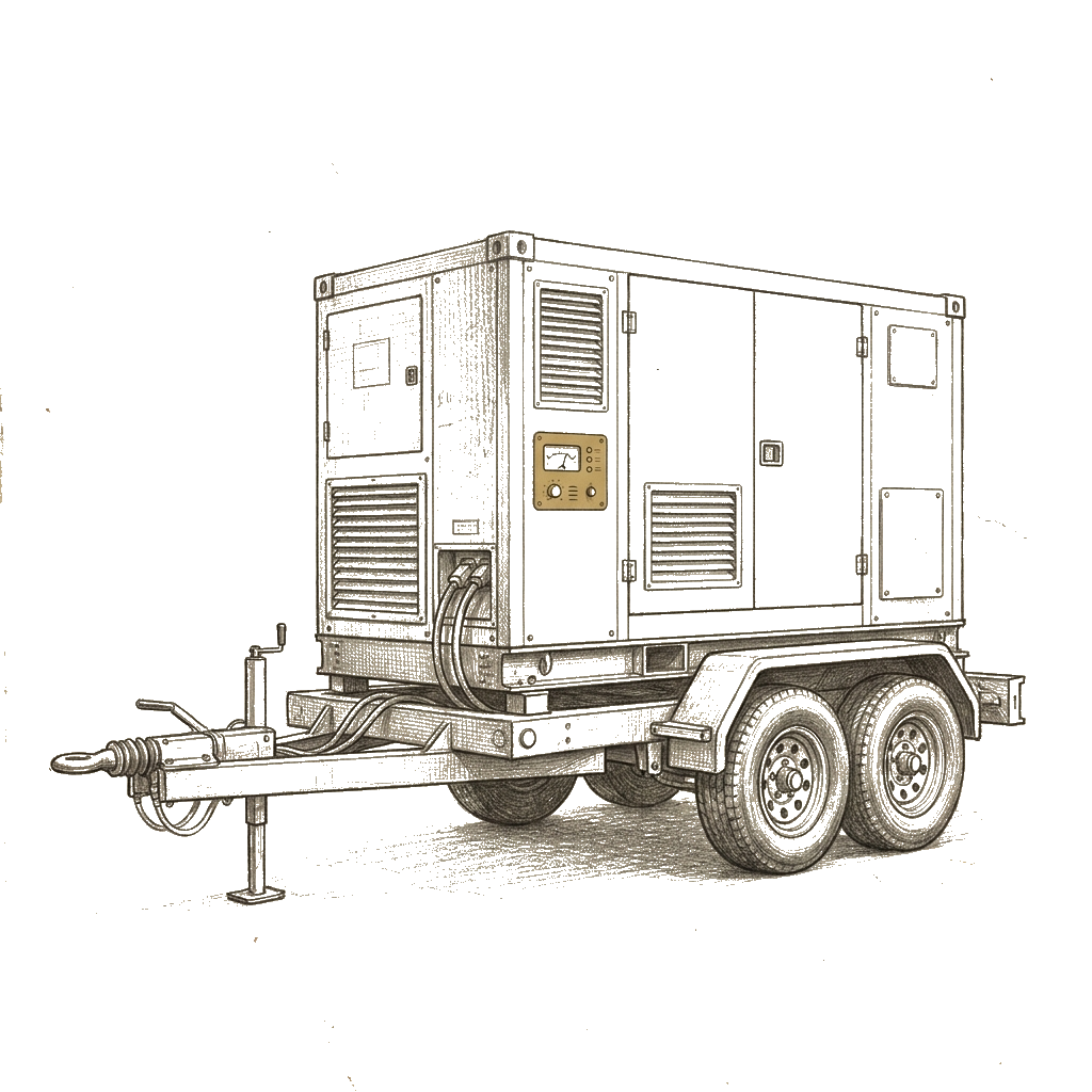 Pencil sketch of a trailer-mounted battery container in Romania
